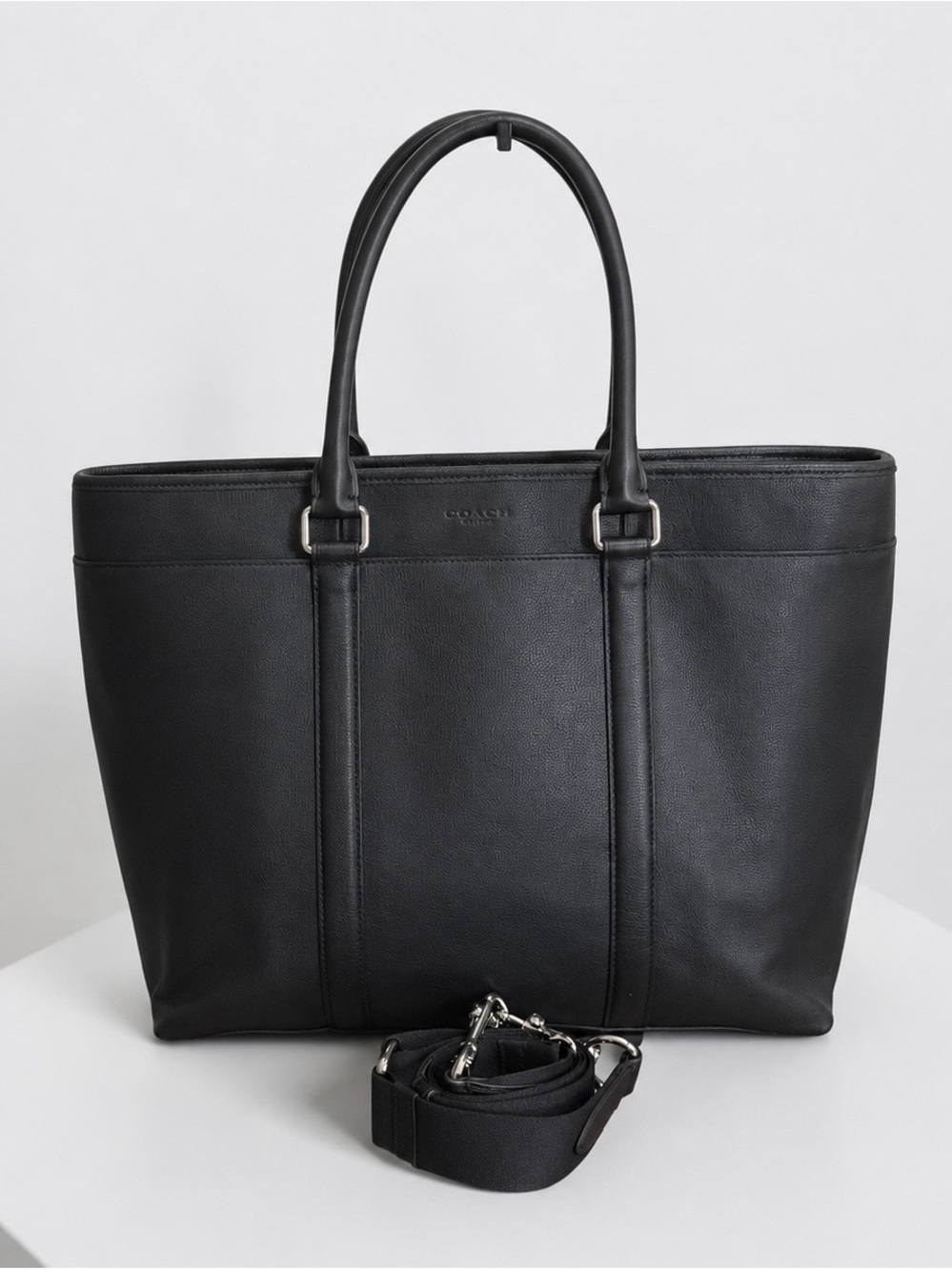 COACH Charles Black Leather Tote Crossbody Bag with Detachable Strap! F54759 EUC